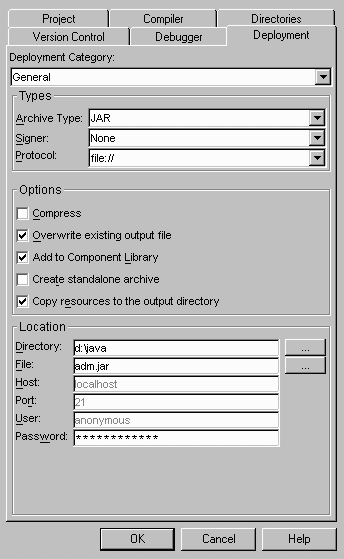 A Project Options dialog