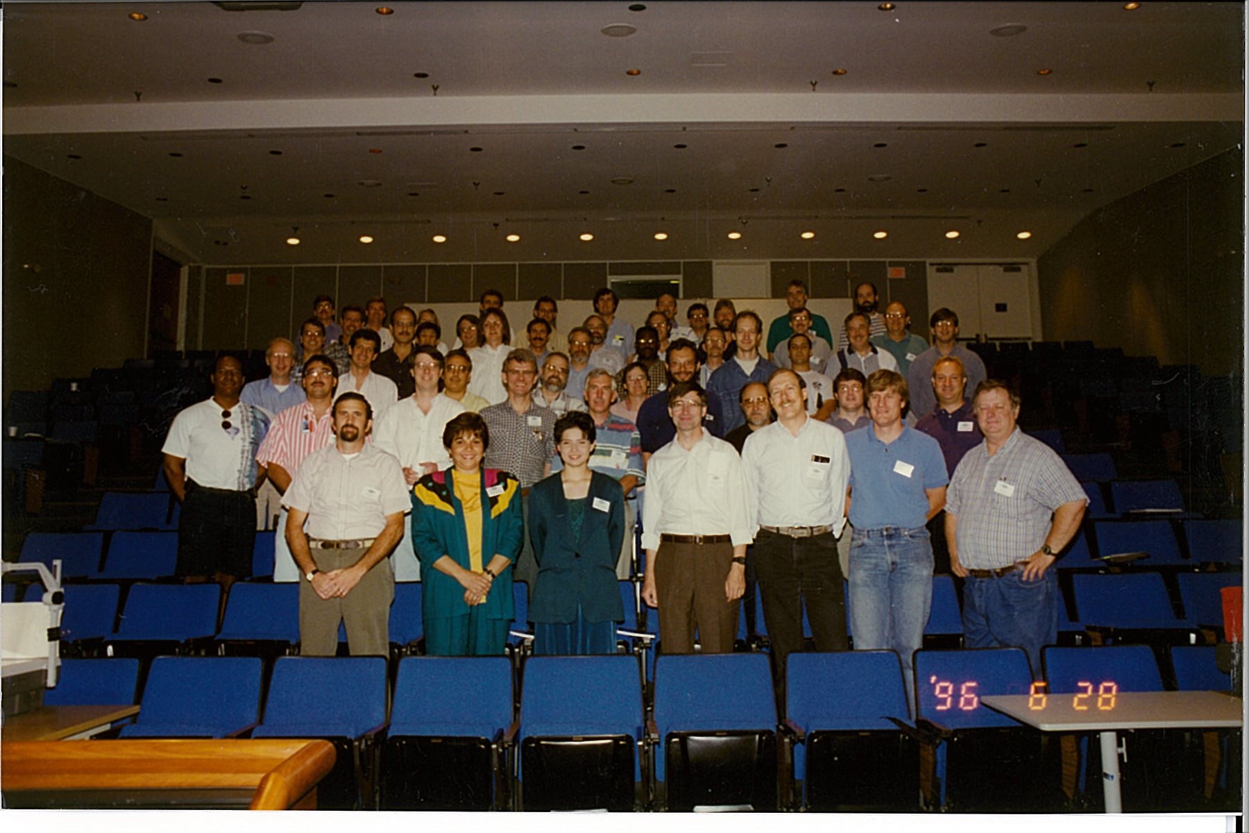 Lab Director Stuart Henderson, Cornell University (2nd row, 3rd from left), attends the inaugural Accelerator Operations Workshop held at CEBAF, on June 26, 1996.