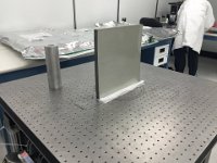 Prototype RICH Mirror placed on optical bench in EEL 121b clean room for spot tests