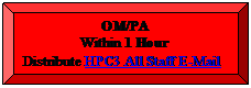 Bevel: OM/PA
Within 1 Hour
Distribute HPC3 All Staff E-Mail
