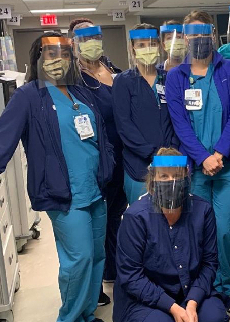 Medical staff wearing 3D-printed face shields