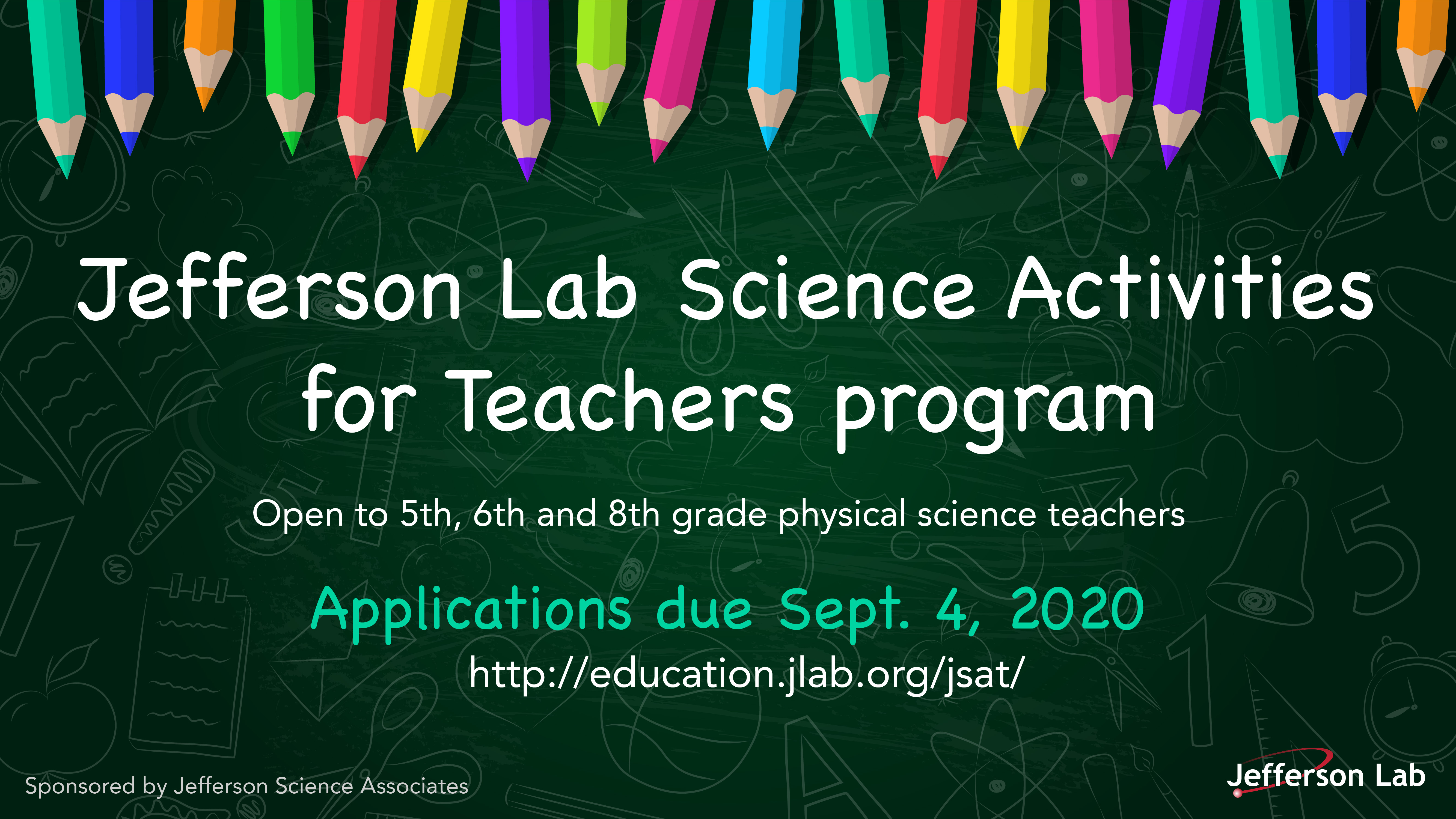 Jefferson Lab Science Activities for Teachers Program is now accepting applications, due Sept. 4. Apply online. For more information, see the website or email surles@jlab.org