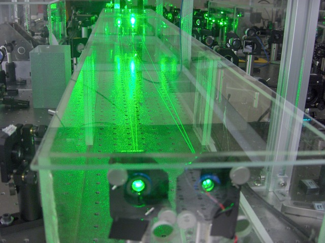 Green lasers under plexiglass