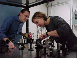 Kent Paschke (Carnegie Mellon University) and Lisa Kaufman (University of Massachusetts Amherst) helped improve the polarized electron beam for use in the Hall A Proton Parity Experiment in 2005.