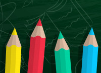colored pencils on chalkboard background graphic