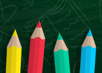 colored pencils on chalkboard background graphic