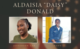 Aldaisia "Daisy" Donald at Jefferson Lab (left) and in the Navy.