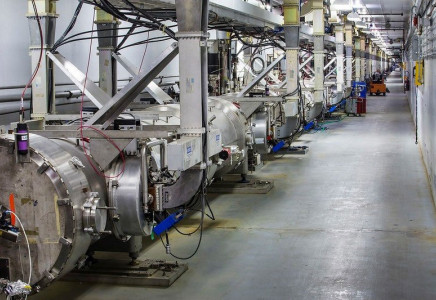  A view of the Continuous Electron Beam Accelerator Facility. This particle accelerator is a complex machine that enables scientists to study the nucleus of the atom and its parts. A view of the Continuous Electron Beam Accelerator Facility. This particle accelerator is a complex machine that enables scientists to study the nucleus of the atom and its parts. 