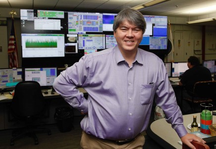 Todd Satogata shown in the CEBAF control room