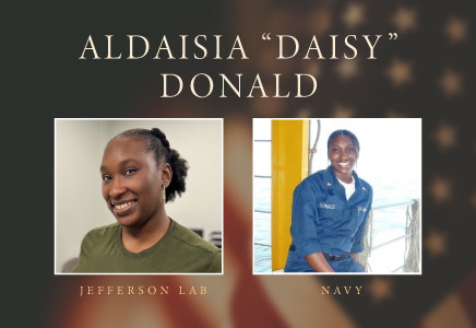 Aldaisia "Daisy" Donald at Jefferson Lab (left) and in the Navy.