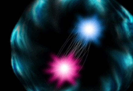 Artistic rendering showing two quarks in a pion Two quarks in a pion, artistically rendered