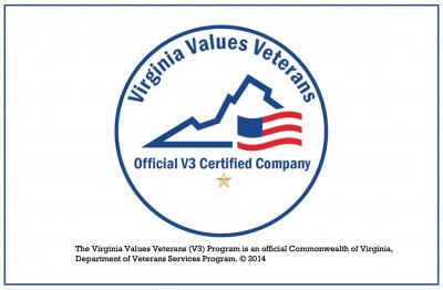 Seal of the Virginia Values Veterans program. The Virginia Values Veterans (V3) Program is an official Commonwealth of Virginia, Department of Veterans Services Program. (c) 2014