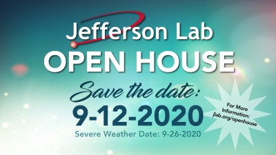 Jefferson Lab Public Open House Date Changed graphic with new date of Sept. 12, 2020