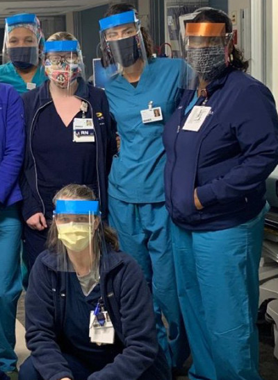 Medical staff wearing 3D-printed face shields