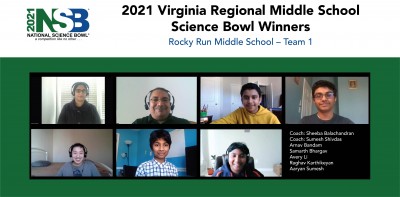 2021 Va. Regional Middle School Science Bowl Winning Team from Rocky Run Middle School