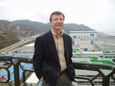 The Daya Bay and Ling Ao nuclear power reactors, pictured here behind Bob McKeown, are located roughly 55 kilometers from Hong Kong.